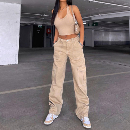 Load image into Gallery viewer, Cargo Solid Baggy Pants
